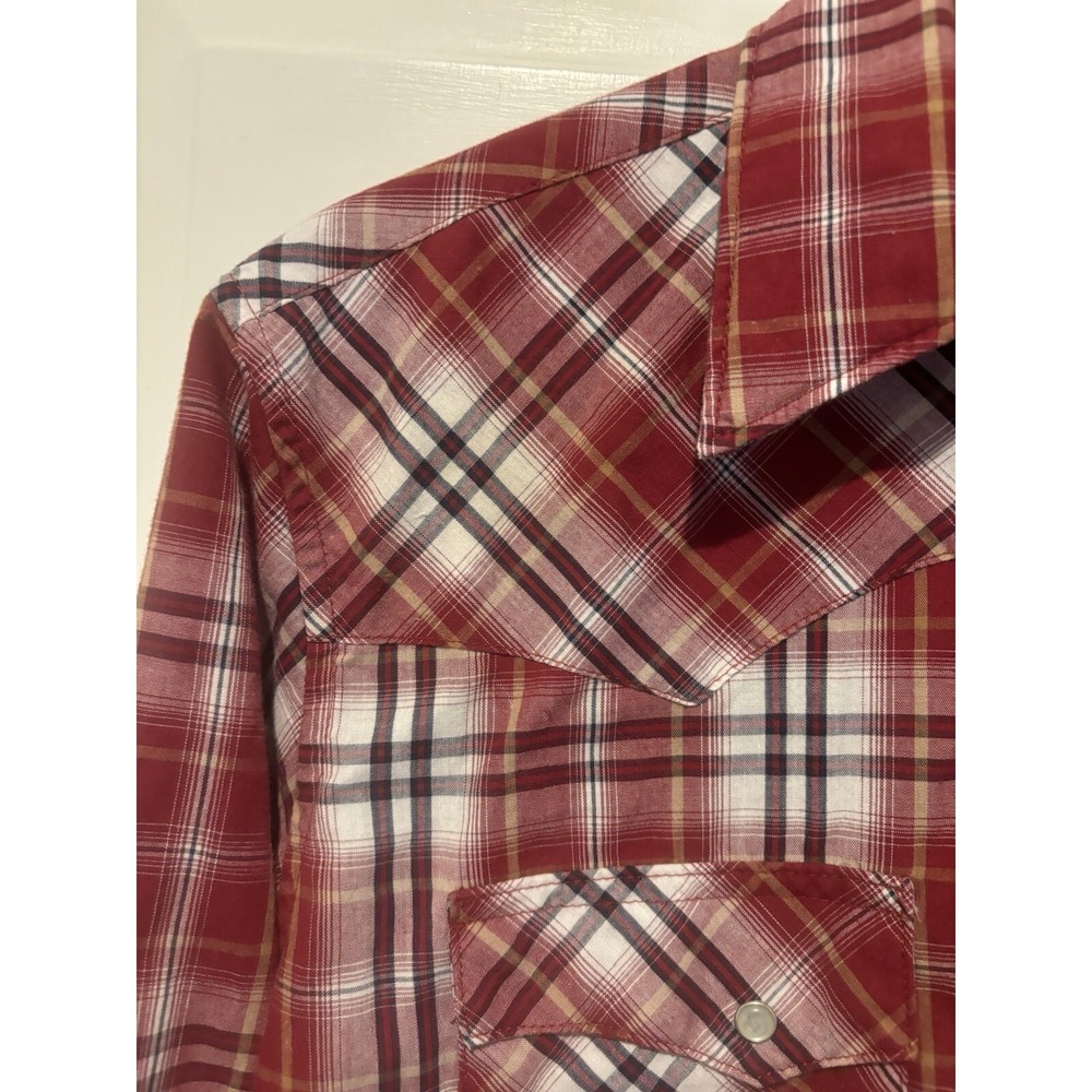 Wrangler Cowboy Red Plaid Button Up Shirt Pearl Snap Western Wear‎ Mens Medium - Picture 6 of 10